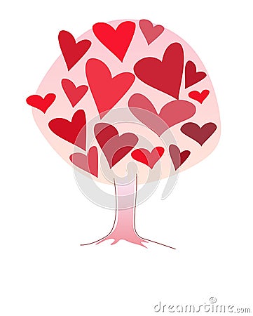 Simbolic love tree made of pink and red hearts different sizes Stock Photo