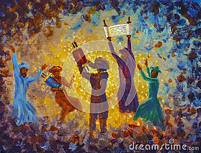 Simchat Torah painting religious holiday greeting card Cartoon Illustration