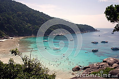 Similan Island Group view pont with crystal clear water, Similan National Park, Phang-nga, Thailand Stock Photo