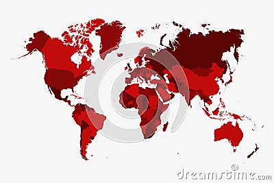 Similar political world map vector, isolated on white background. Flat Earth globe. Worldmap baclgro Vector Illustration