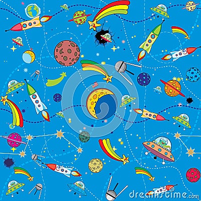 Similar space bacground with rockets and planets Vector Illustration