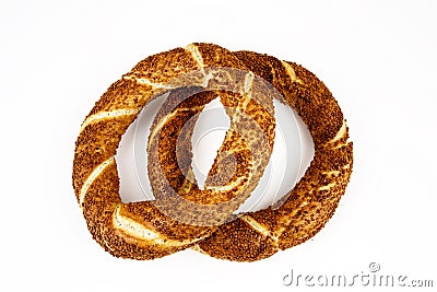 Simit Turkish bagel isolated on white background Stock Photo