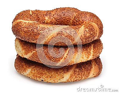 Simit, Turkish bagel on white background Stock Photo