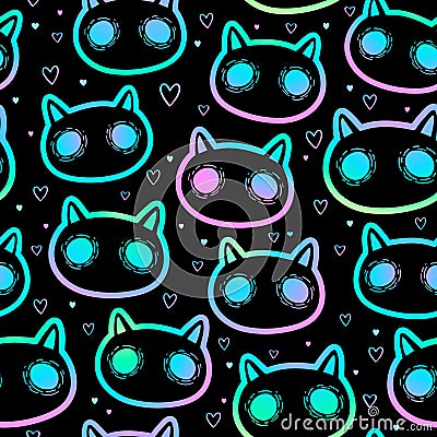 Simless of colorful scary cats Vector Illustration