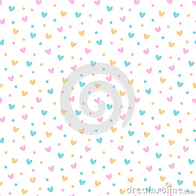 Simless pattern with festive colorful confetti and hearts. Vector Illustration