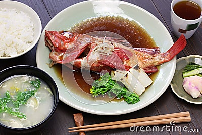 Simmered fish set meal, japanese cuisine Stock Photo