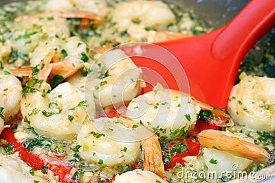 Simmering Shrimp Scampi Stock Photo