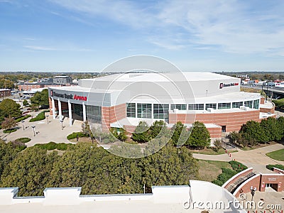 Simmons Bank Arena in Little Rock from above - aerial view - LITTLE ROCK, UNITED STATES - NOVEMBER 5, 2022 Editorial Stock Photo