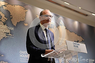 Simon Coveney, Irelandâ€™s deputy prime minister, giving a speech at the Chatham House think-tank Editorial Stock Photo