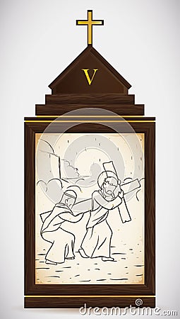 Simon of Cyrene Helps Jesus Carry the Cross, Vector Illustration Vector Illustration