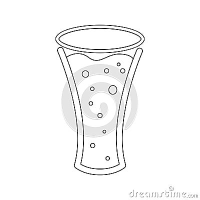 A simple abstract black and white icon from a mug, a glass of fresh, foamy, tasty, refreshing beer and copy space on a white Cartoon Illustration