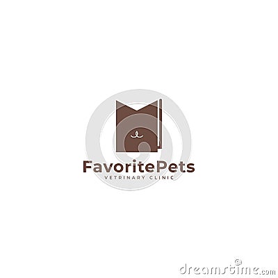 Simple abstract cat logo design and favorite icon Vector Illustration