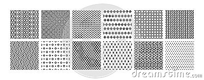 Simple abstract geometric line seamless patterns. Minimalist backgrounds with zigzag lines, linear hatch grids and Vector Illustration