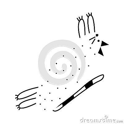 Simple abstract jumping cat doodle illustration. Fat animal clipart. Vector Illustration