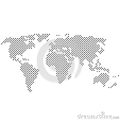 Simple abstract pixelated black and white world map icon Vector Illustration