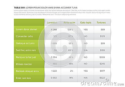 Simple accordion stylized data table layout template Vector Illustration