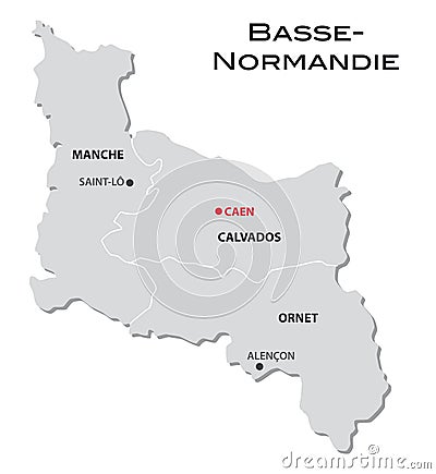 Simple administrative map Basse-Normandy Vector Illustration