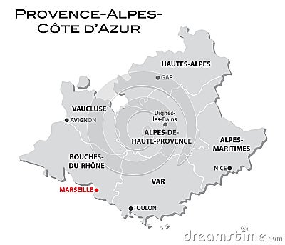 Simple administrative map Provence-Alpes-Cote d'Azur Vector Illustration