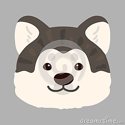 Simple and adorable flat dark colored Akita Dog front head Vector Illustration