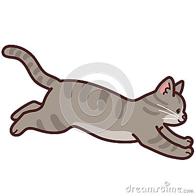 Simple and adorable Gray Tabby cat jumping outlined Vector Illustration