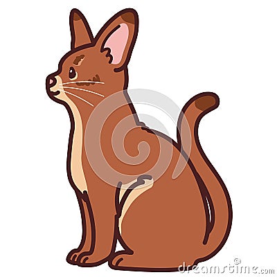 Simple and adorable illustration of Abyssinian cat sitting in side view outlined Vector Illustration