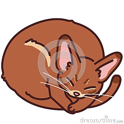 Simple and adorable illustration of Abyssinian cat sleeping outlined Vector Illustration