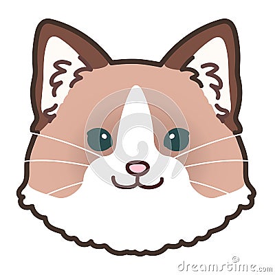 Simple and adorable illustration of ragdoll cat face Vector Illustration