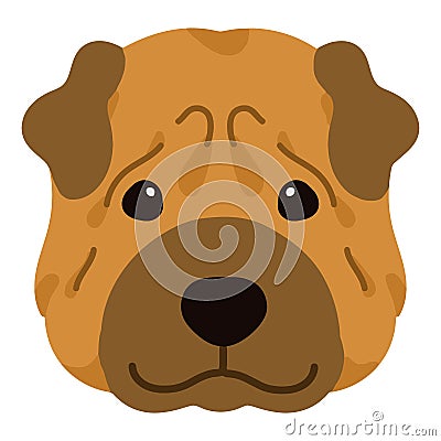 Simple and adorable illustration of Shar-Pei Dog front head flat colored Vector Illustration