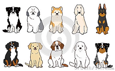 Simple and adorable illustrations of friendly big dogs outlined Vector Illustration
