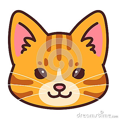 Simple and adorable Orange Tabby cat face outlined Vector Illustration