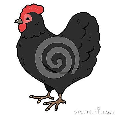 Simple and adorable outlined black chicken illustration Vector Illustration