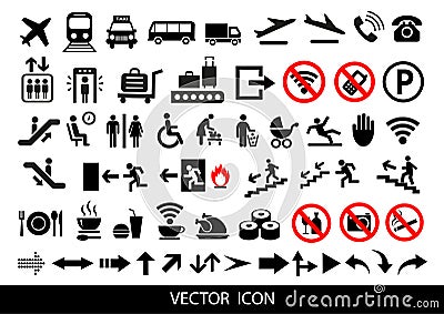 Simple airport icons set. Universal airport icons to use for web and mobile UI, set of basic UI airport elements Vector Illustration