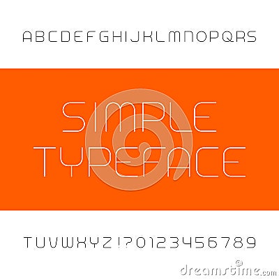 Simple alphabet font. Type letters and numbers in outline style. Vector Illustration