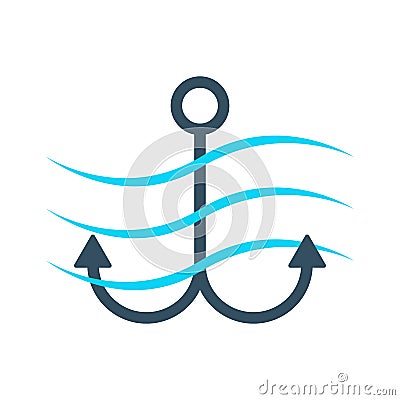 Simple anchor icon with waves Vector Illustration