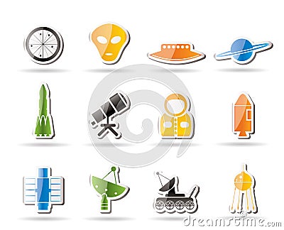 Simple Astronautics and Space Icons Vector Illustration