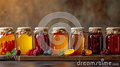 Simple backgrounds adorned with jars of delectable preserves Stock Photo