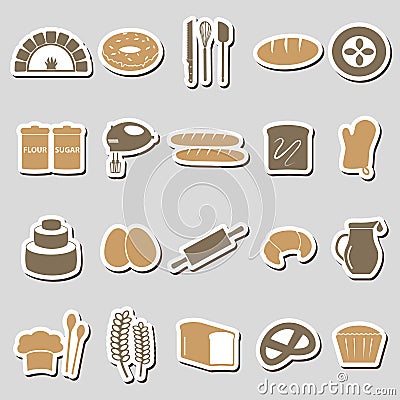 Simple bakery items color stickers set eps10 Vector Illustration