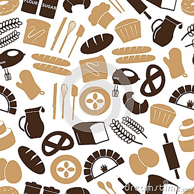 Simple bakery items icons seamless color pattern eps10 Vector Illustration