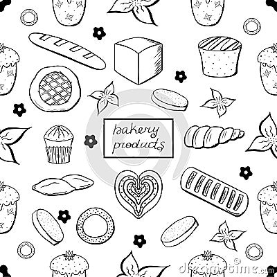 Simple bakery pattern in black and white. Vector illustration. Print. Vector Illustration