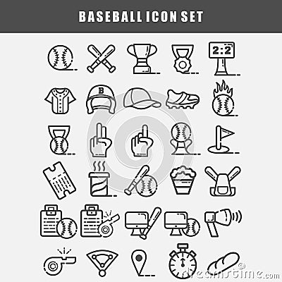 Simple baseball icons set vector Vector Illustration