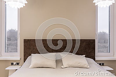 Simple beige bedroom Stock Photo