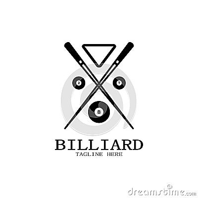 simple billiards logo template illustration with billiard balls and sticks,design for billiards booth,billiards business,bills Vector Illustration