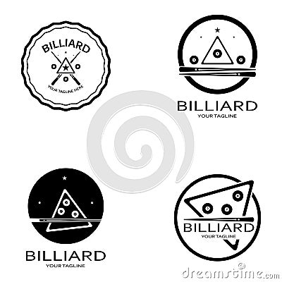 simple billiards logo template illustration with billiard balls and sticks,design for billiards booth,billiards business,bills Vector Illustration