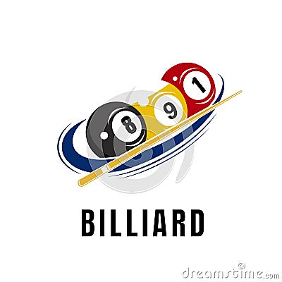 Simple billiards logo template illustration with billiard balls and sticks, Vector Illustration