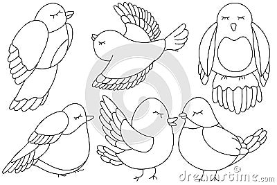 Simple birds coloring page outline Vector Illustration