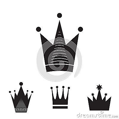 Simple Black Crown Icon Set Isolated Vector Illustration