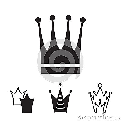 Simple Black Crown Icon Set Isolated Vector Illustration