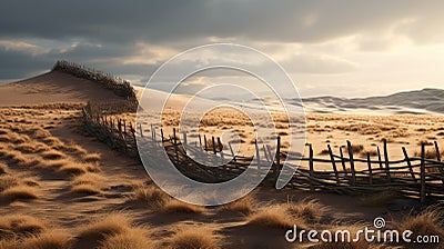 Moody Landscape: Desert Dune With Stone Fence On English Moors Stock Photo