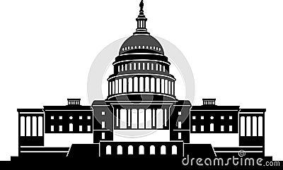Simple black flat drawing of the UNITED STATES CAPITOL, WASHINGTON DC Vector Illustration