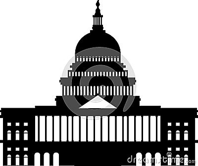 Simple black flat drawing of the UNITED STATES CAPITOL, WASHINGTON DC Vector Illustration